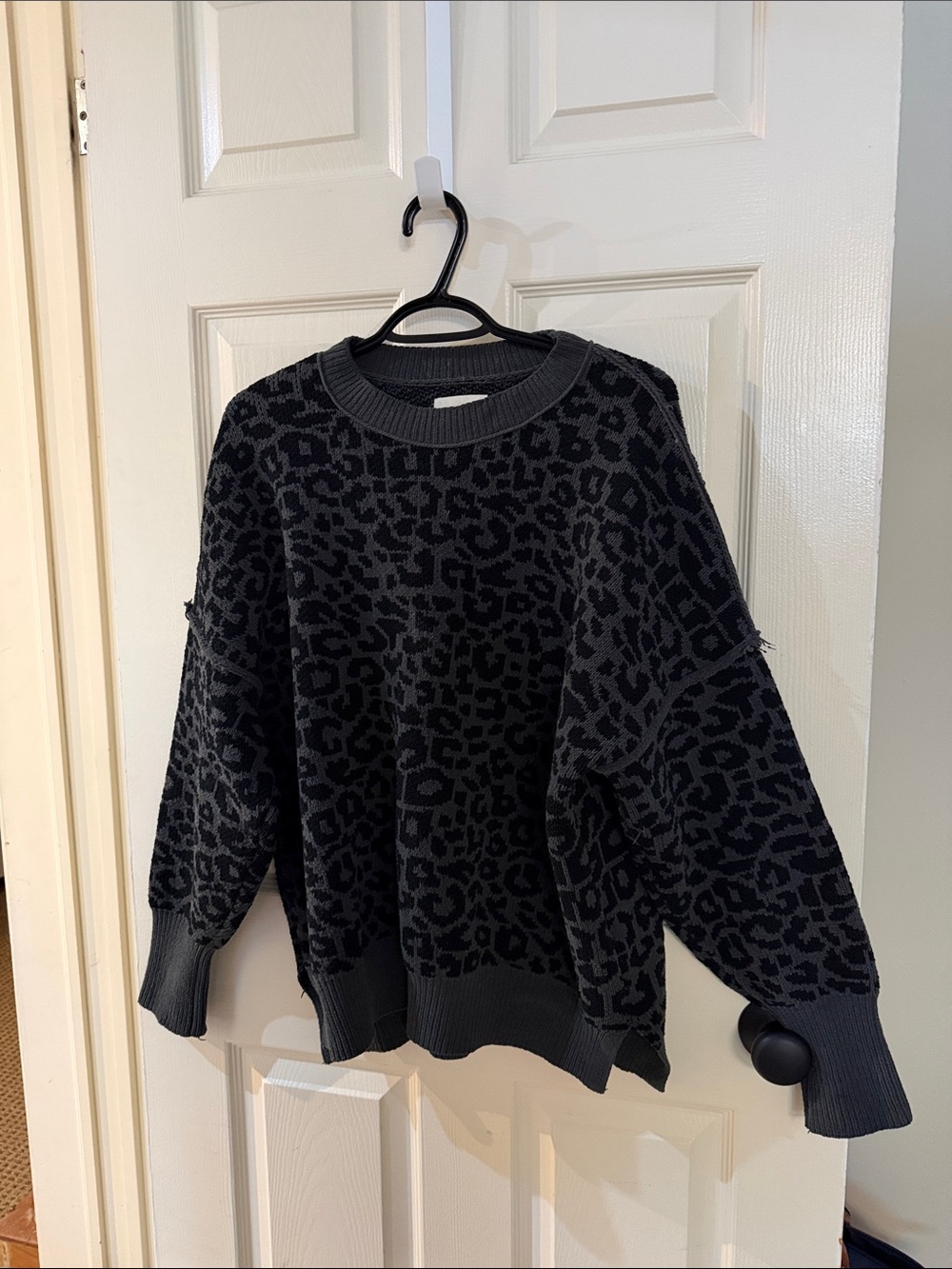 Black Leopard-Print Knit Sweater
